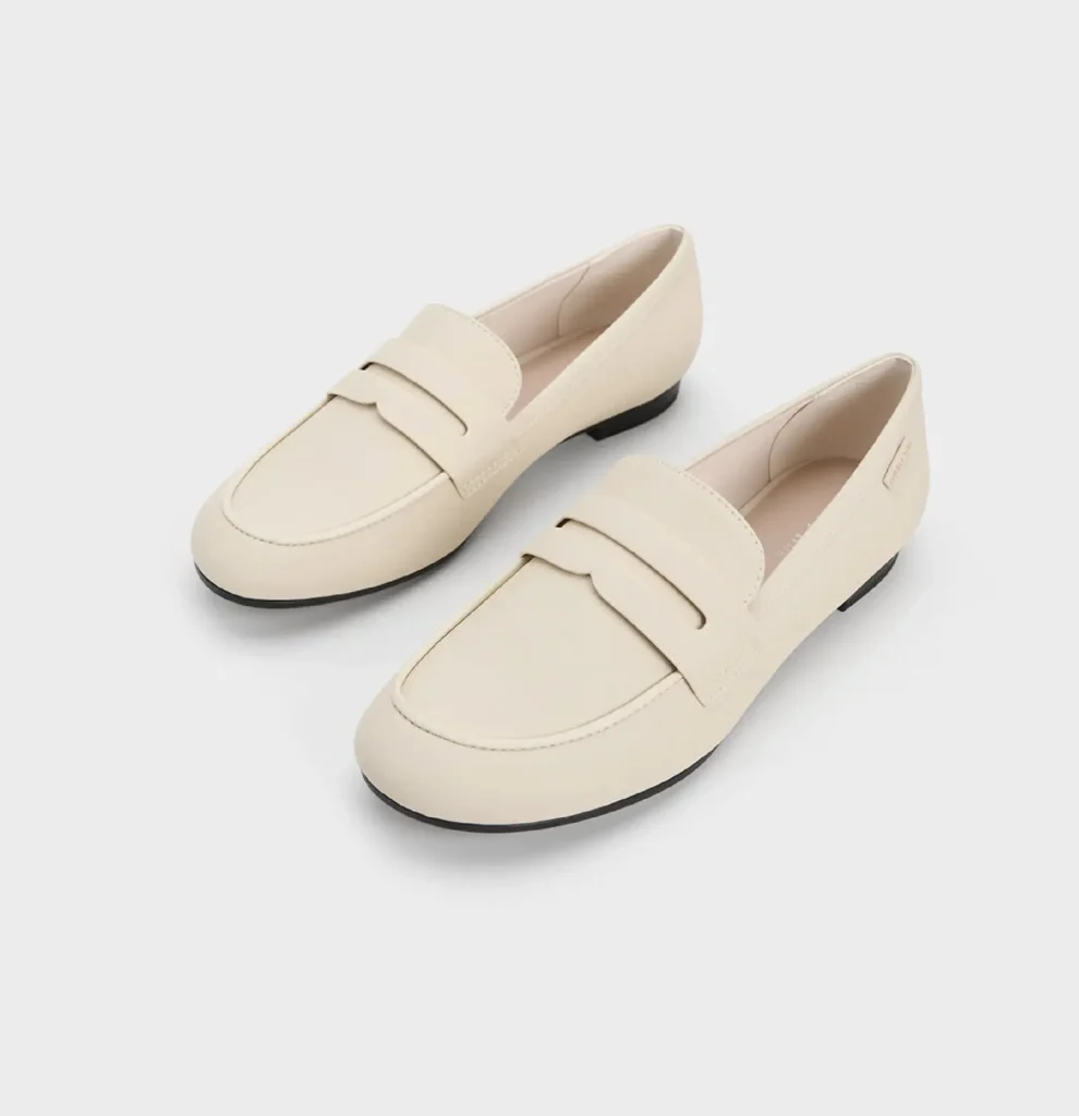 charles&keith - Cut-Out Almond Toe Penny Loafers - Chalk