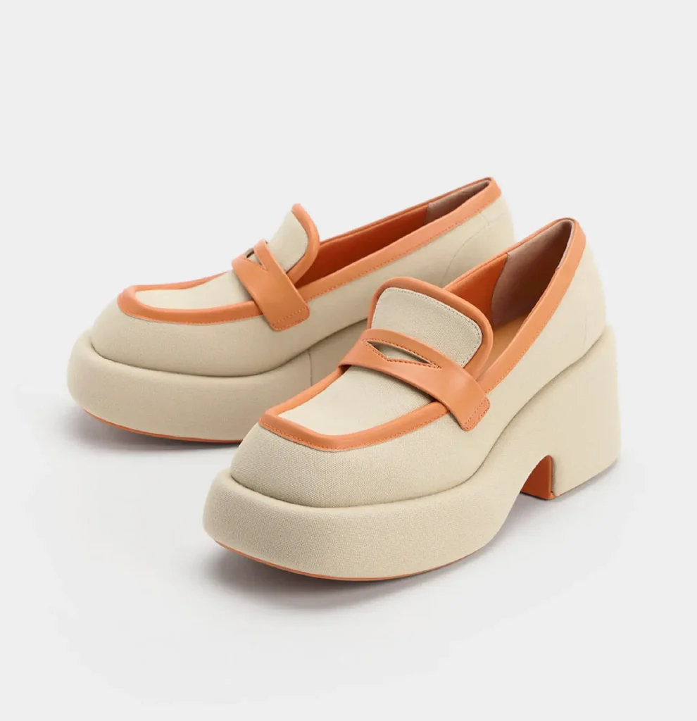 charles&keith - Leni Canvas Contrast Platform Loafers - Orange