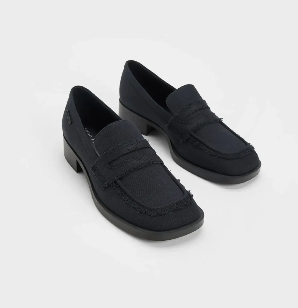 charles&keith - Denim Cut-Out Penny Loafers - Dark Blue