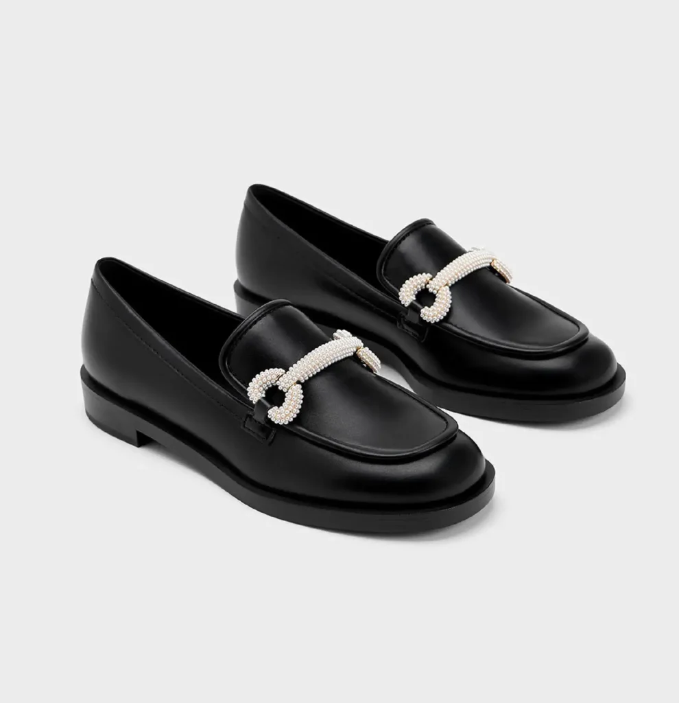 charles&keith - Beaded Strap Loafers - Black