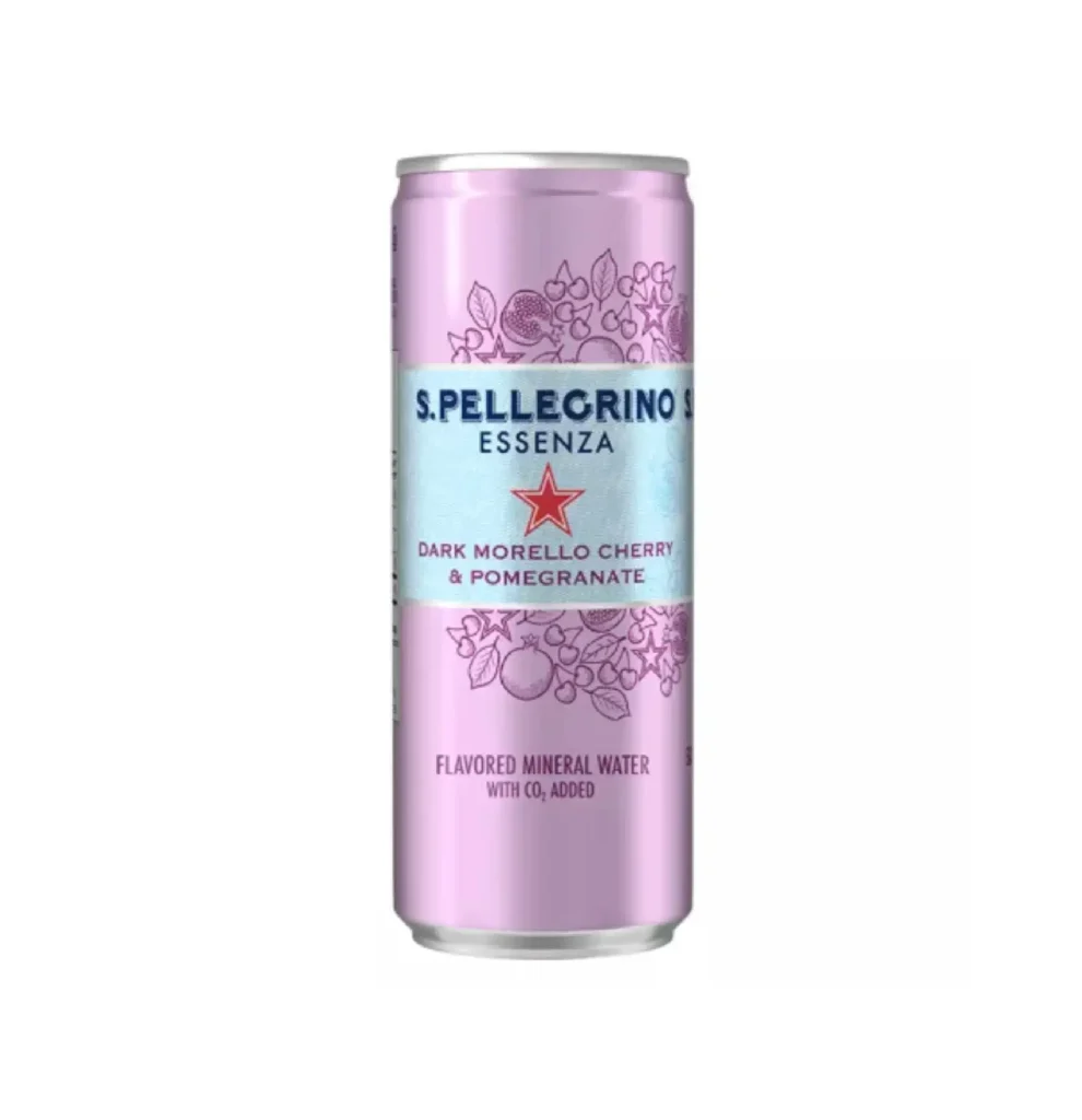 San Pellegrino brand Essenza Dark Morello Cherry&Pomegranate 330ml.